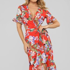 Forever 21 Red Asymmetrical Wrap Sundress